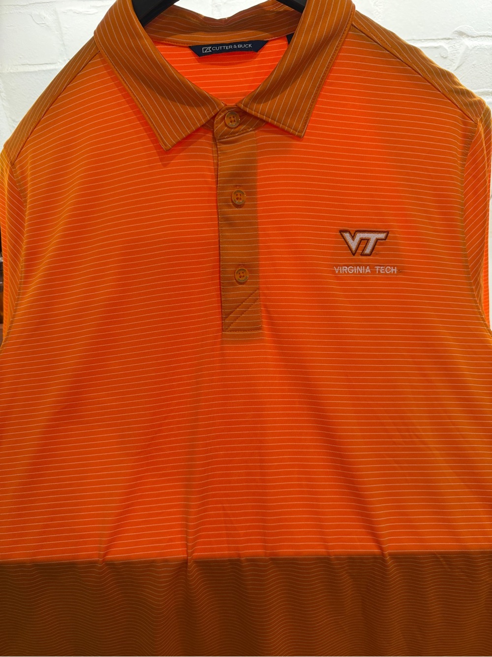 Cutter & Buck Orange Virginia Tech Striped Golf Polo